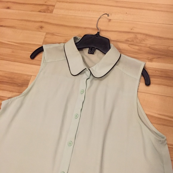 Turquoise blue green sleeveless collar blouse - Picture 3 of 4
